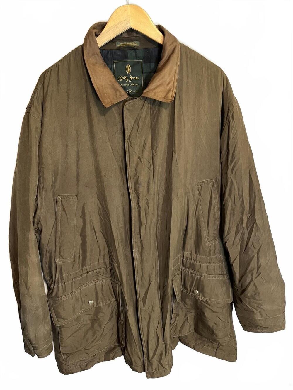 Bobby Jones Jacket Mens XL Green 100% Silk Drawstring Zipper Casual Vintage 90s